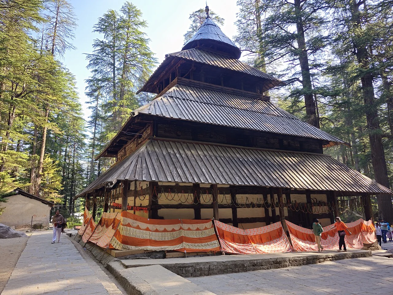 Four-tiered pagoda roof of Hadimba temple in ancient deodar woods