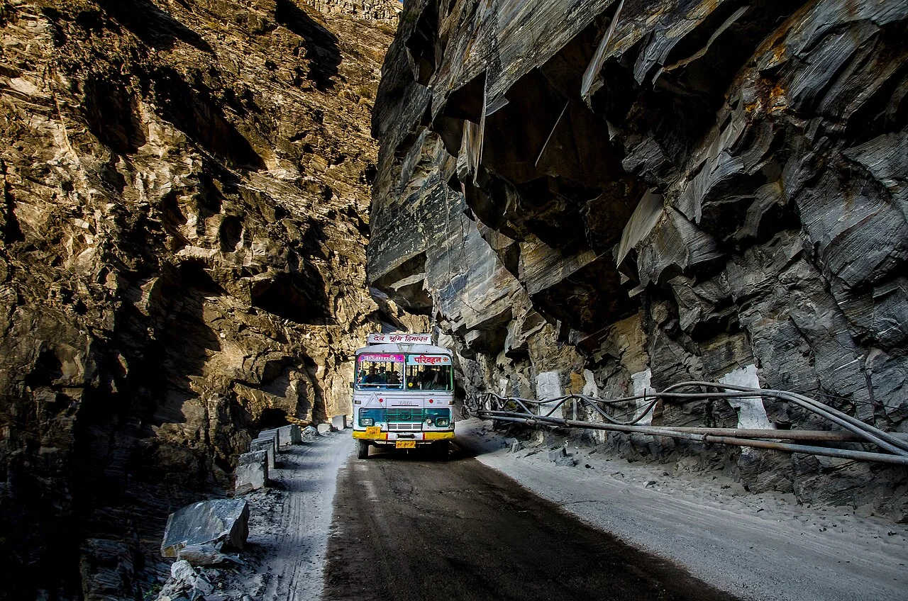 Taranda Dhank cliff-carved road through Kinnaur gorge