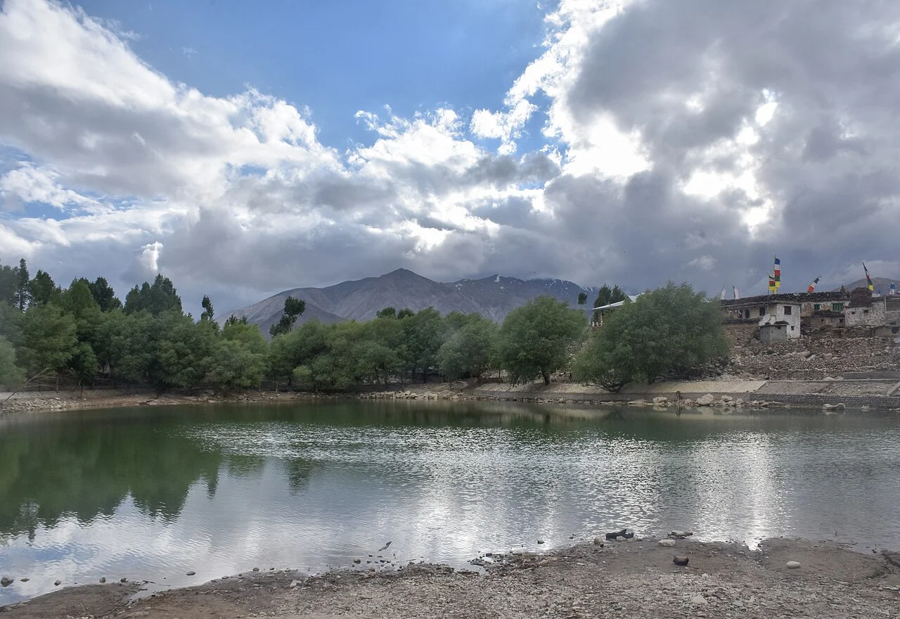 High altitude sacred Nako lake surrounded by willow trees